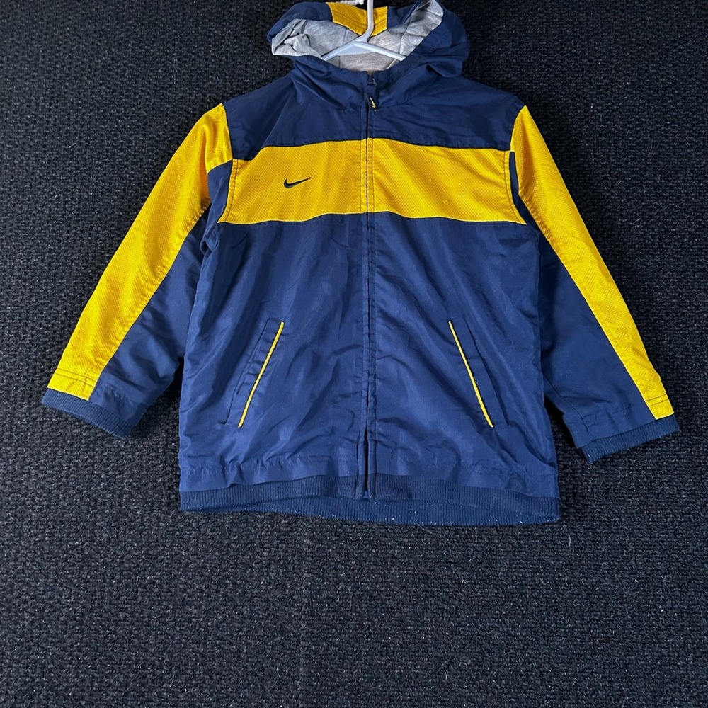 Vintage Nike Kids‎ Jacket Blue Yellow Team Engineered Athletic Hooded Size Large